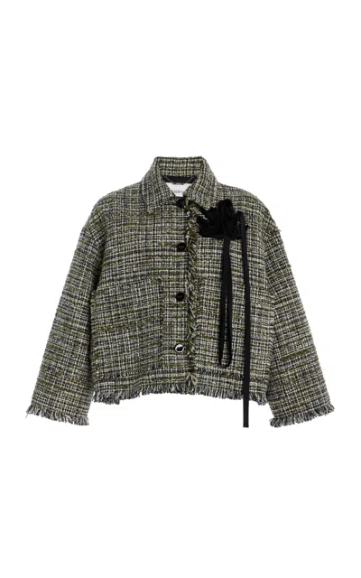 Erdem Cropped Tweed Jacket In Olive