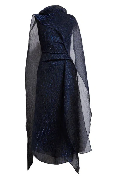 Erdem Crushed Organza Cloque Draped Midi Dress In Sapphire