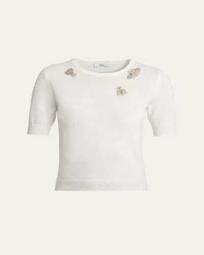 Erdem Crystal Bug Embellished Alpaca Knit Short-sleeve Sweater In White