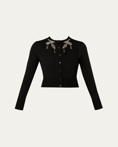 ERDEM CRYSTAL CROPPED WOOL CARDIGAN
