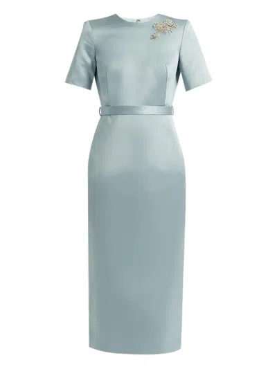 Erdem Crystal-embellished Belted Midi Dress In Blue
