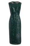 Erdem Sequined Embellished Pencil Dress In Dark Green