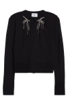 Erdem Crystal Embellished Crop Merino Wool Cardigan In Black