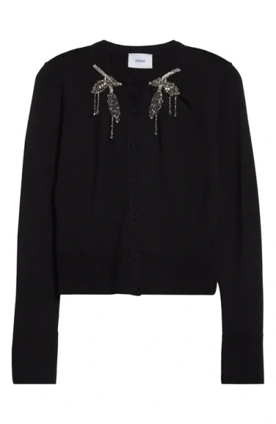 Erdem Crystal Embellished Crop Merino Wool Cardigan In Black