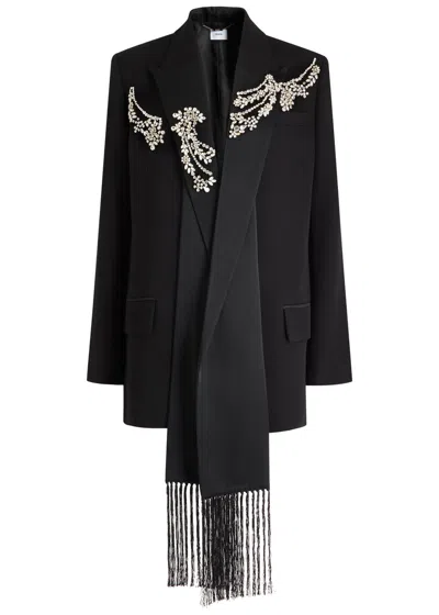 Erdem Crystal-embellished Draped Wool Blazer In Black