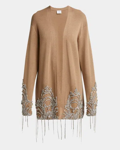 Erdem Crystal Embellished Fine Merino Cardigan In Camel