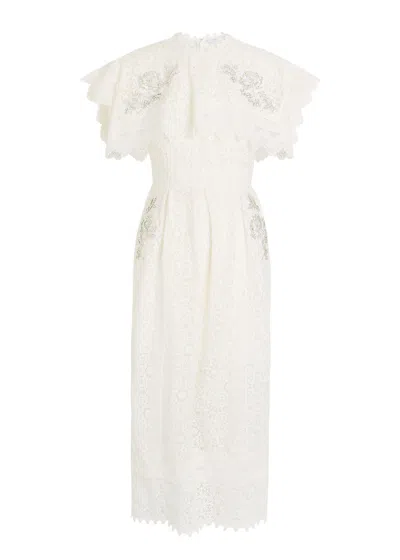 Erdem Crystal-embellished Guipure Lace Midi Dress In White