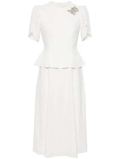 Erdem Crystal-embellished Peplum-waist Midi Dress In White