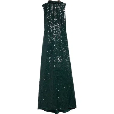 Erdem Crystal Embellished Sequin Cape Gown In Dark Green