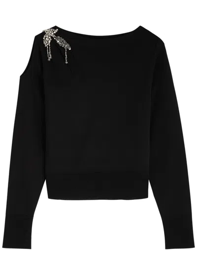 Erdem Crystal-embellished Wool Jumper In Black