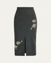 Erdem Womens Dark Grey Melange Embellished Technical-blend Pencil Knitted Midi Skirt In Gray