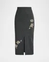 Erdem Womens Dark Grey Melange Embellished Technical-blend Pencil Knitted Midi Skirt In Gray