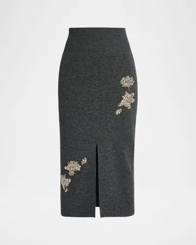 ERDEM CRYSTAL EMBROIDERED KNIT MIDI PENCIL SKIRT