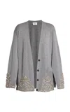 Erdem Crystal-embroidered Merino-wool Cardigan In Grey