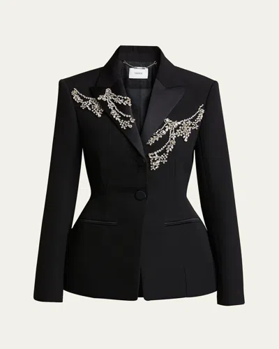 Erdem Crystal-embellished Silk Satin-trimmed Grain De Poudre Wool Blazer In Black