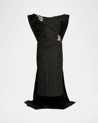 Erdem Crystal Off-the-shoulder Cape Midi Cocktail Dress In Black
