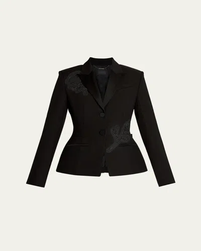 ERDEM CRYSTAL ROSE HOURGLASS SINGLE-BREASTED BLAZER
