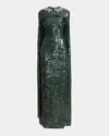 Erdem Sequin-embellished Cape-effect Chiffon Gown In Dark Green