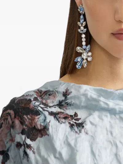 Erdem Crystal-embellished Floral-motif Earrings In Blue