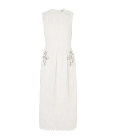 Erdem Crystal-embellished Cotton-guipure Lace Midi Dress In White
