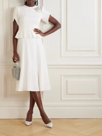 Erdem Crystal-embellished Peplum-waist Midi Dress In White