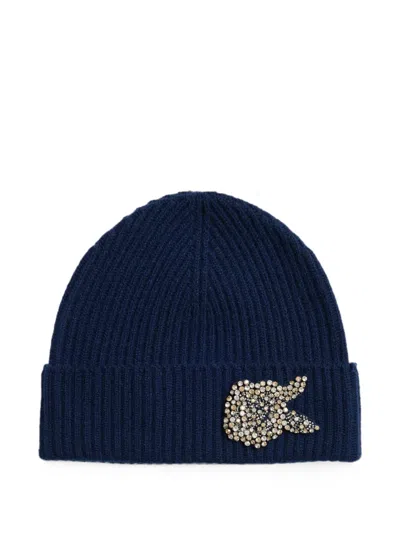Erdem Crystal-embellished Ribbed-knit Beanie Hat In Blue