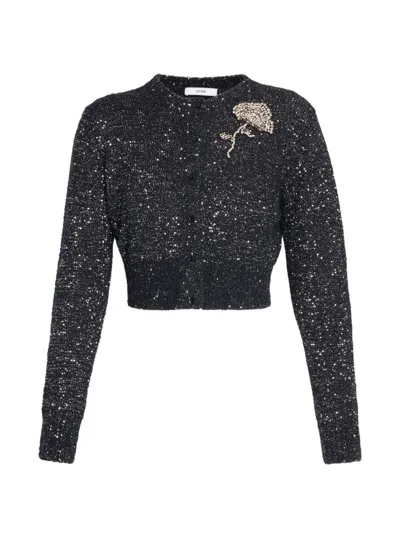Erdem Crystal-embellished Sequined Cardigan In Black