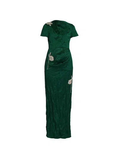 Erdem 크리스털 장식 텍스처 맥시 이브닝 드레스 In Green