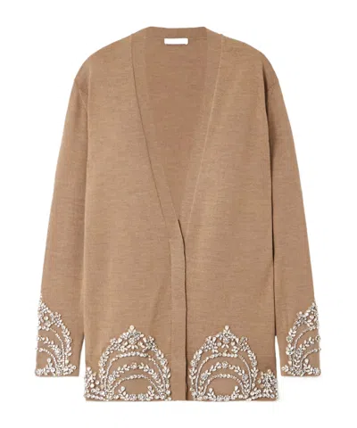 Erdem Crystal-embellished Wool Cardigan In Neutral