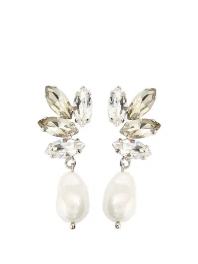Erdem Crystal-embellishment Pearl-drop Earrings In Silver