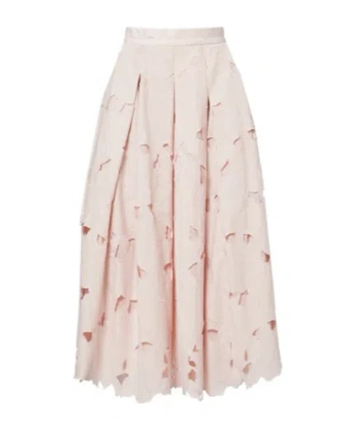 Erdem Floral Cutwork Pleated Midi Skirt In Pink