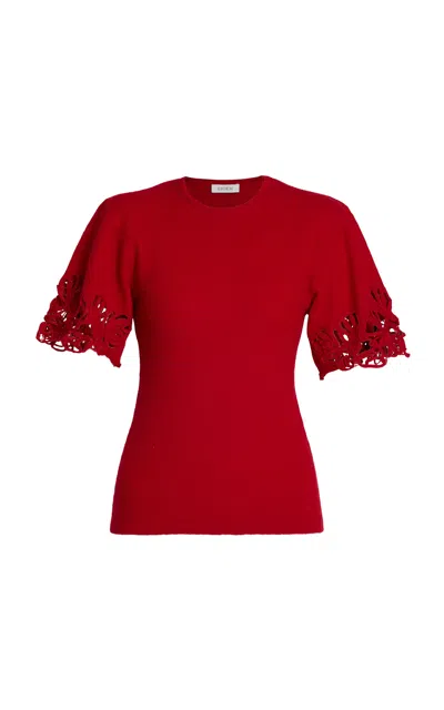Erdem Cutout Knit Wool Top In Red