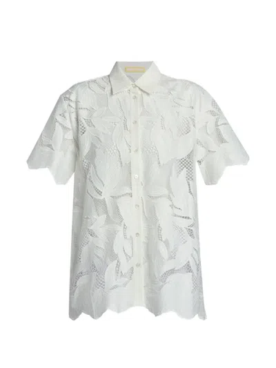 Erdem Cutwork Leaf-embroidered Shirt In White