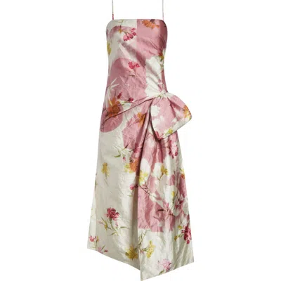 Erdem Dancing Carnation Print Rumpled Satin Draped Cocktail Dress In Dancing Carnation Cinder Rose