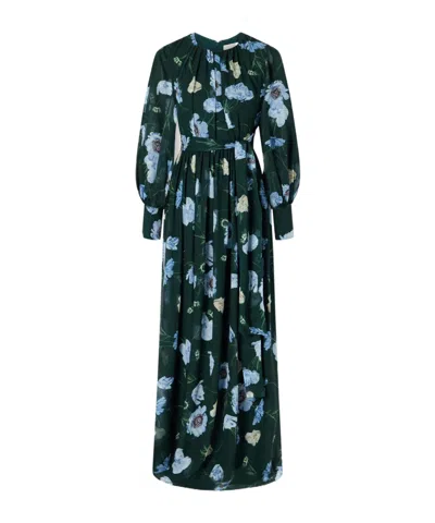Erdem Floral-printed Silk-voile Gown In Green