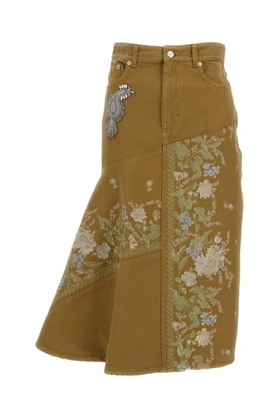 Erdem Embellished Embroidered Denim Midi Skirt In Brown