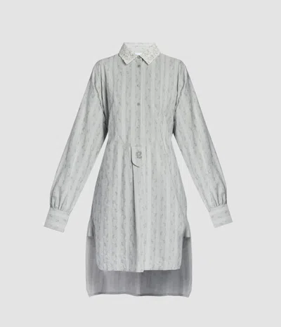 Erdem Ditsy Cotton Stripe Long Sleeve Mini Shirt Dress In White