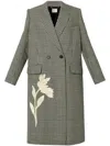 Erdem Embroidered Checked Wool Coat In Black