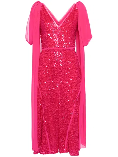 Erdem Drape-shoulder Sequinned Midi Dress In 粉色