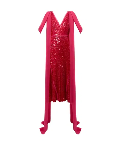 Erdem Drape-shoulder Sequinned Midi Dress In Red