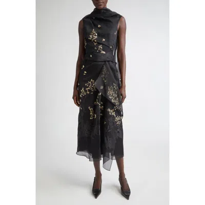 Erdem Drape Silk Blend Midi Cocktail Dress In Blue