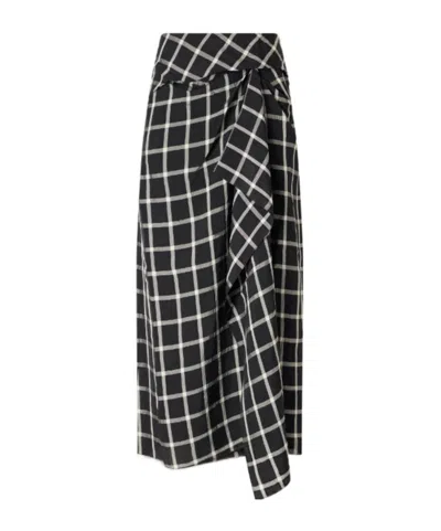 Erdem Draped Checked Crinkled-satin Midi Skirt In Black