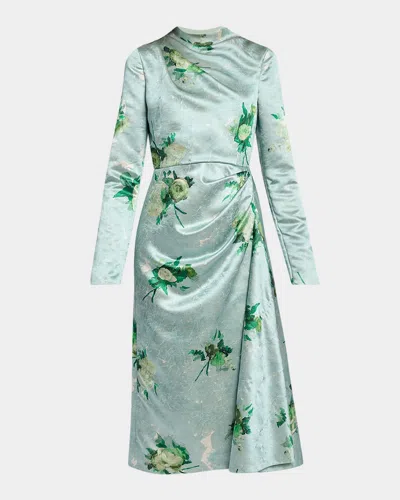 ERDEM DRAPED CRINKLE SILK LONG-SLEEVE DRESS