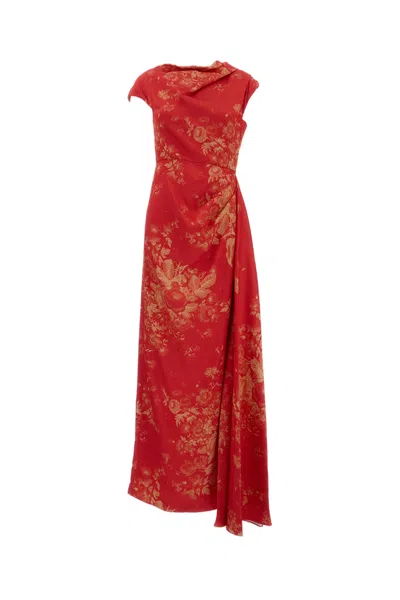 Erdem Floral Print Duchess Draped Gown In Red