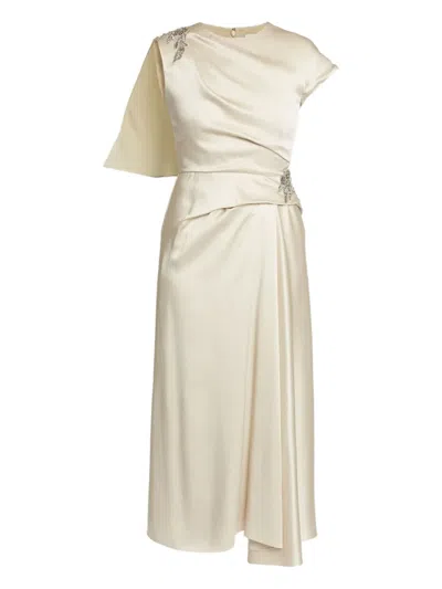 Erdem Draped Embellished Dress In Neutral