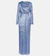 Erdem Draped Embellished Gown In Blue