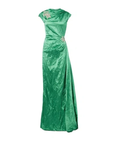 Erdem Womens Sea Green Draped Embellished Satin Maxi Gown