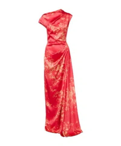 Erdem Draped Floral Duchess Satin Gown In Pink