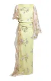 Erdem Draped Asymmetric Sequin-embellished Tulle And Satin-crepe Gown In Green