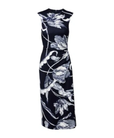 Erdem Draped Floral Jersey Midi Dress In Black